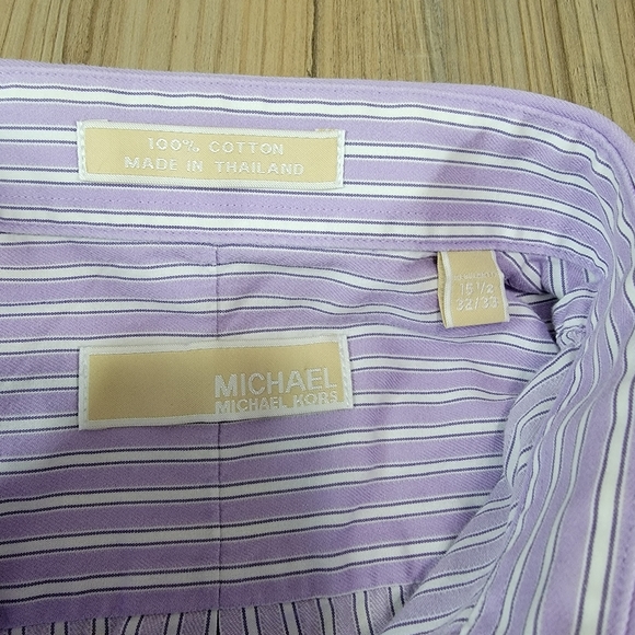 Michael KORS Men's Striped Purple Dressy Long Sleeve Cotton Shirt 15 1/2 32/33 - Picture 5 of 5
